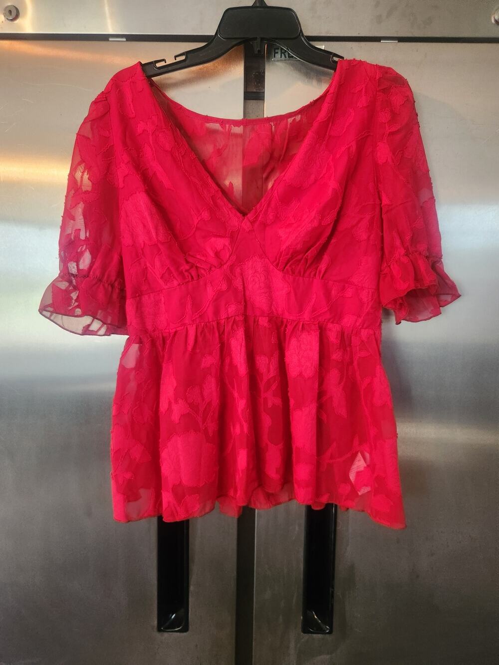 Shein Curve Red Floral Sheer Peplum Top Size 0XL